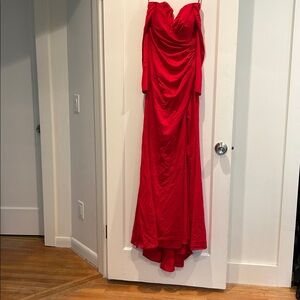 LET'S Women's Off The Shoulder Long Sleeves Gown Size M In Red